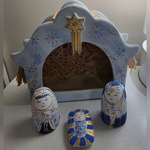 Hand Painted Nativity By Ten Thousand Villages Mary Joseph Baby Jesus Christmas
